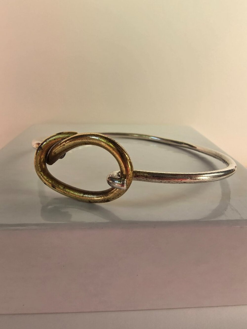 Vintage Taxco Sterling Silver & Brass Mixed Metal Bracelet | Bangle Hook Mexico